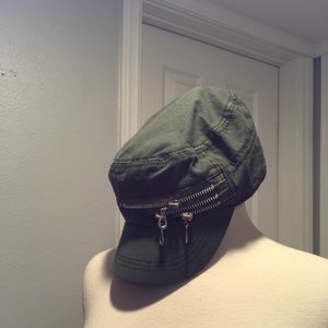 Army green page boy hat with silver hardware